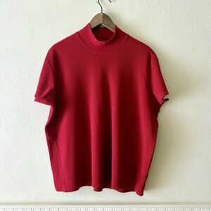 Vintage Eddie Bauer Top Women's XXL Red Thermal Waffle Weave Mock‎ Neck Y2K